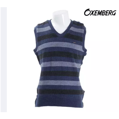 Oxemberg Grey/Blue Striped Woolen Sweater For Men